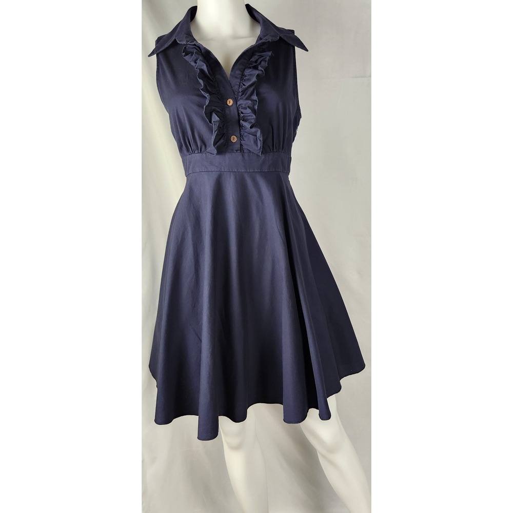 Vintage 90s Appropriate Behavior Fit & Flare Collared V‑Neck Dress Blue 11/12
